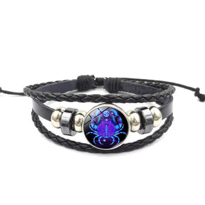 Pulseira de Couro Trançado com Constelação Zodiaca Unissex