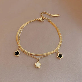 Conjunto Estelar Dourado Pulseira Aço Inoxidável 316L com Pingente de Estrela