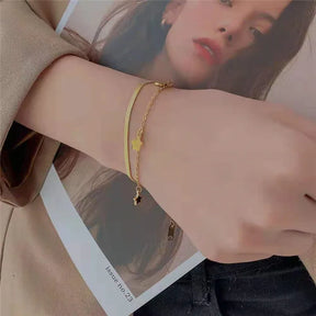 Conjunto Estelar Dourado Pulseira Aço Inoxidável 316L com Pingente de Estrela
